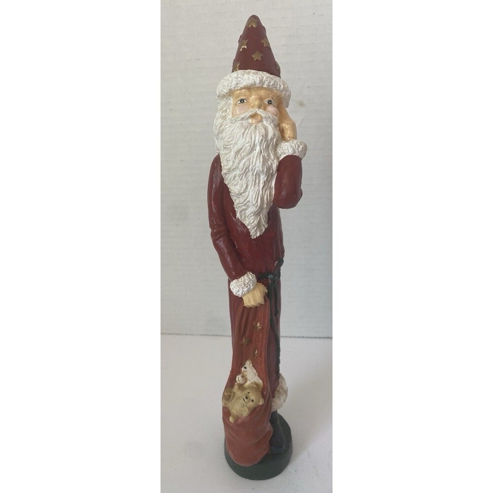 Wooden  Hand Painted Old World Pencil Santa Figurine Candlestick Christmas